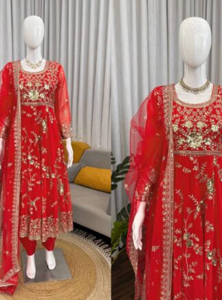 Designer Anarkali Pant Set with Net Dupatta | Georgette Festive Wear | RjPoshak