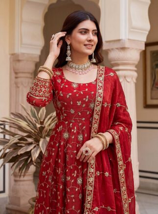 Designer Anarkali Gown Set with Zari Embroidery – RjPoshak