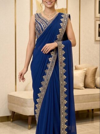 Ready to Wear Mirror Work Saree in Faux Georgette I RjPoshak