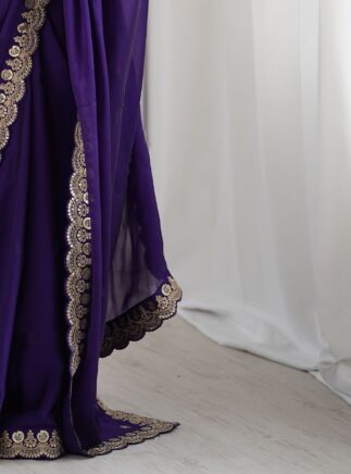 RjPoshak Purple Rangoli Saree with Embroidered Blouse