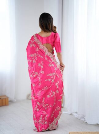 Designer Japan Satin Silk Saree for Women with Sequins Embroidery | Party Wear Saree | RjPoshak