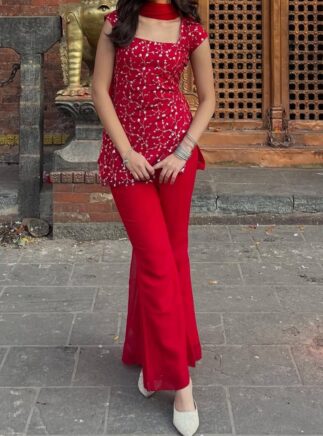 Designer Anarkali Pant Set with Net Dupatta | Georgette Festive Wear | RjPoshak