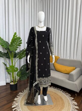 Designer Kurta Pant Dupatta Set | Georgette Sequins Festive Wear | RjPoshak