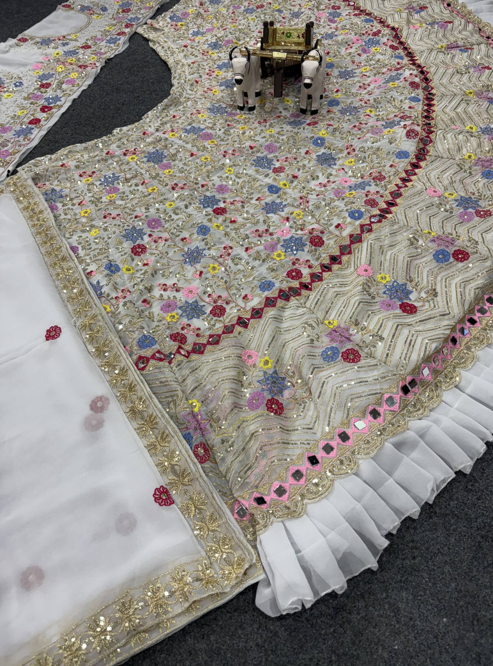 RjPoshak Faux Georgette Mirror Work Lehenga Choli