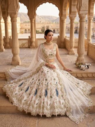 RjPoshak Faux Georgette Lehenga Choli with 3.5 Meter Flare