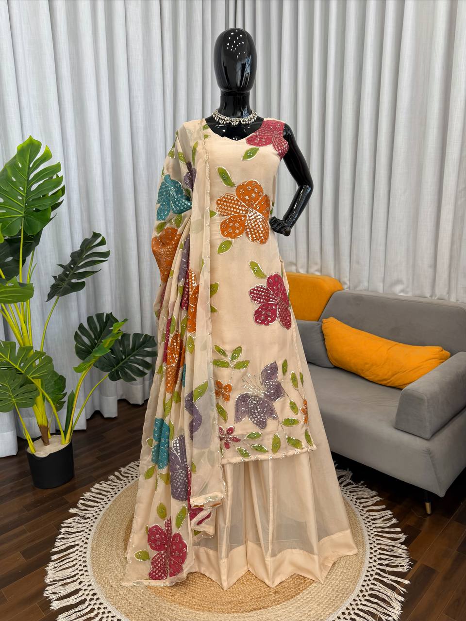 photo_7_2026-04-13_23-12-48 Designer Palazzo Set – Organza Silk Kurti Plazzo Dupatta Set with Sequence Work | Festive & Party Wear RjPoshak