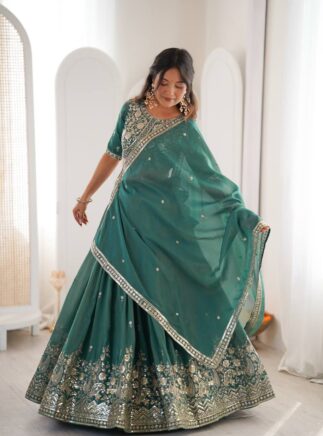 Designer Lehenga Choli Set for Women – Heavy Shimmer Silk Embroidered Festive Wear | RjPoshak