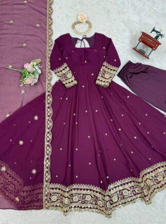 Faux Georgette Embroidered Gown Set I RjPoshak