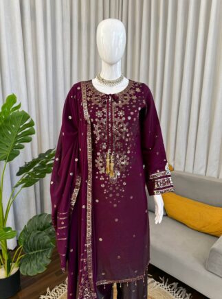 Designer Kurta Pant Dupatta Set for Women with Sequins Work | Festive Wear | RjPoshak