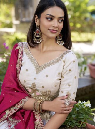 White Chinon Lehenga Choli with Zari Work I RjPoshak