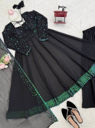 Designer Faux Georgette Kurta Palazzo Set with Dupatta for Women | RjPoshak