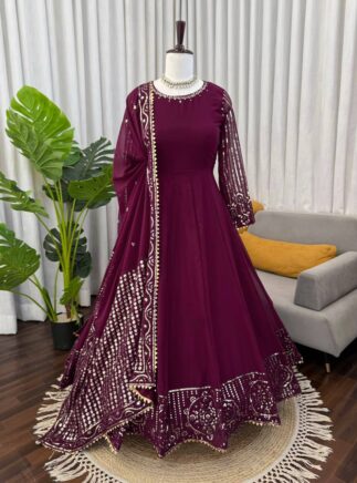 Designer Georgette Gown Pant Set with Dupatta | Festive Wear | RjPoshak