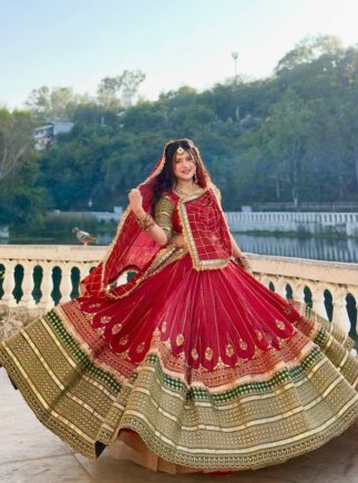Wedding Special 7 Meter Gher Red Designer Rajputi Poshak