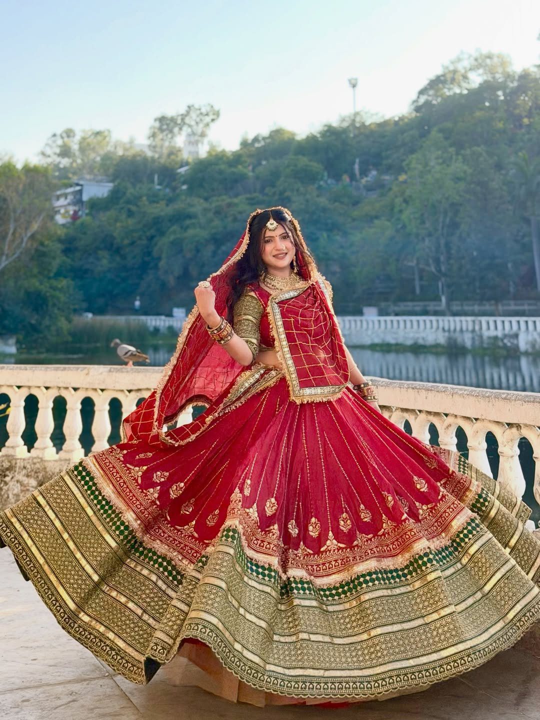 Wedding Special 7 Meter Gher Red Designer Rajputi Poshak Wedding Special 7 Meter Gher Red Designer Rajputi Poshak