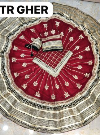 Wedding Special 7 Meter Gher mehroon Designer Rajputi Poshak