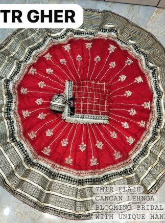 Wedding Special 7 Meter Gher Red Designer Rajputi Poshak