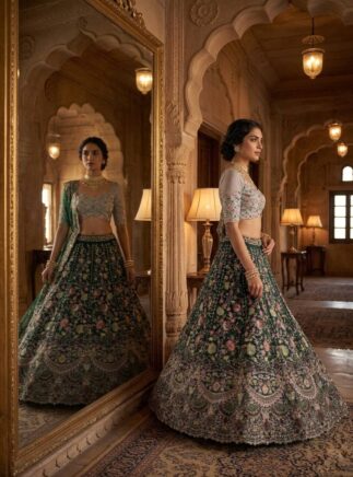 Malai Silk Lehenga with Sequins Cut Work for Wedding Wear I RjPoshak