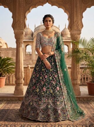 Malai Silk Lehenga with Sequins Cut Work for Wedding Wear I RjPoshak